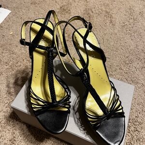 Black Strappy T-Back Women's Heels